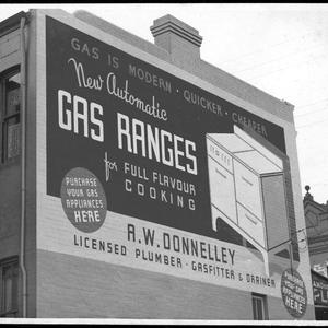 A painted wall advertisement for gas ranges, 1930s.