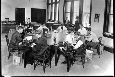 Editors at the Cincinnati Post copy desk, 1910.