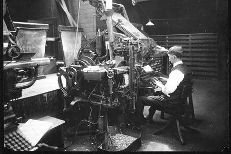 Linotype machines, around 1903.